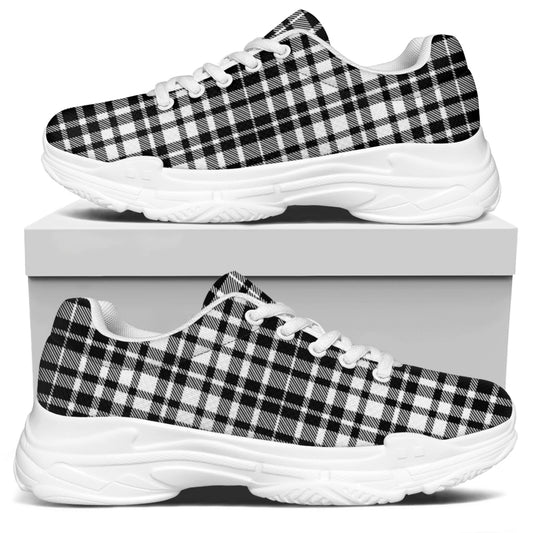 Black And White Border Tartan Print White Chunky Shoes