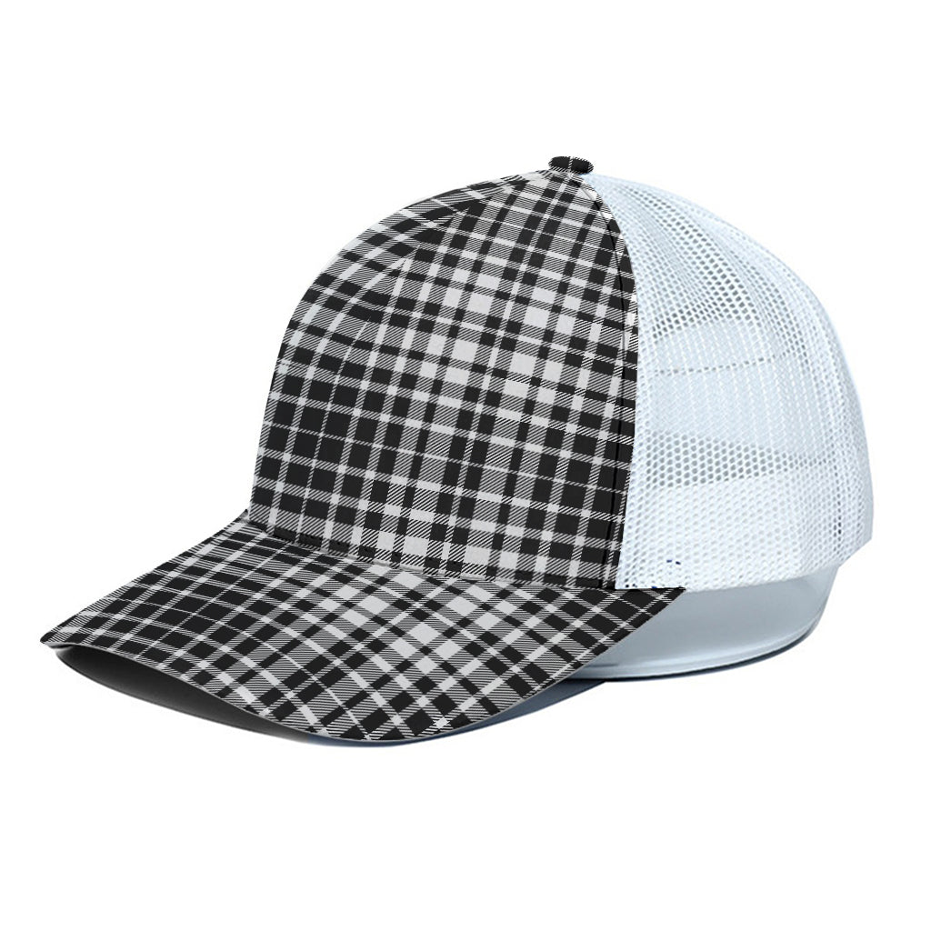 Black And White Border Tartan Print White Mesh Trucker Cap