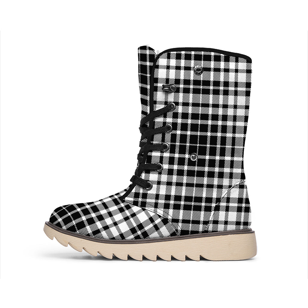 Black And White Border Tartan Print Winter Boots