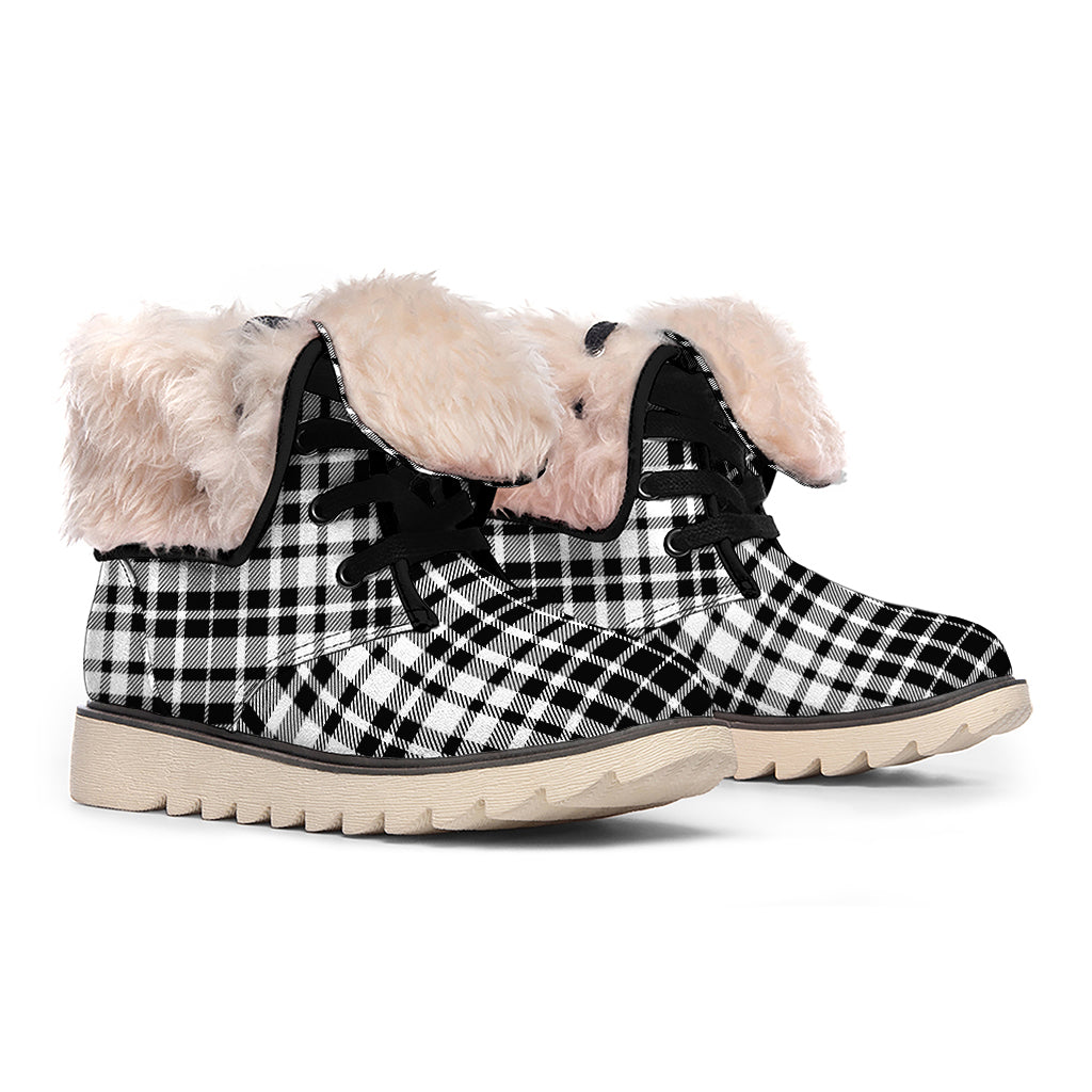 Black And White Border Tartan Print Winter Boots