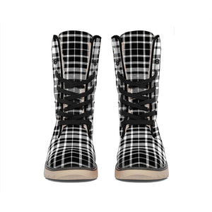 Black And White Border Tartan Print Winter Boots