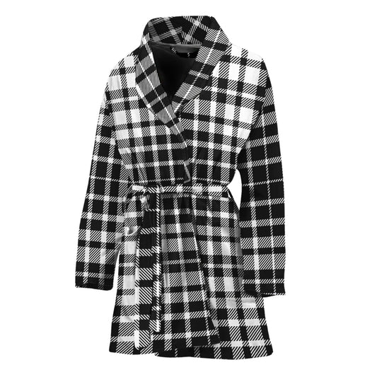 Black And White Border Tartan Print Women's Bathrobe