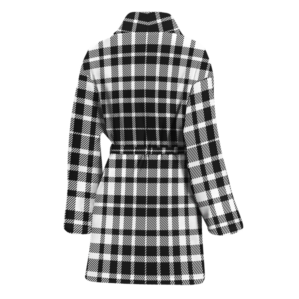 Black And White Border Tartan Print Women's Bathrobe