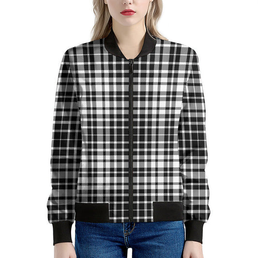 Black And White Border Tartan Print Women's Bomber Jacket
