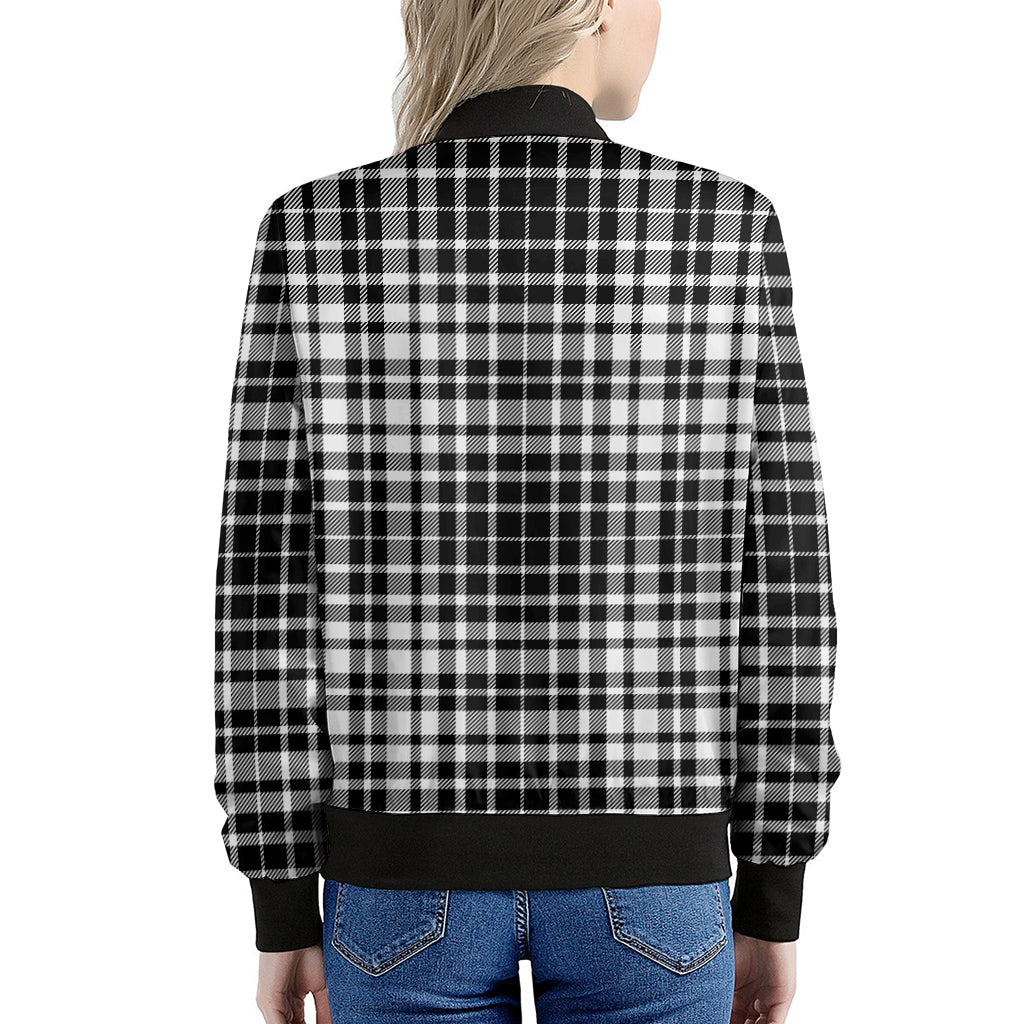 Black And White Border Tartan Print Women's Bomber Jacket