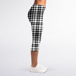 Black And White Border Tartan Print Women's Capri Leggings