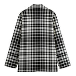 Black And White Border Tartan Print Women's Cotton Blazer