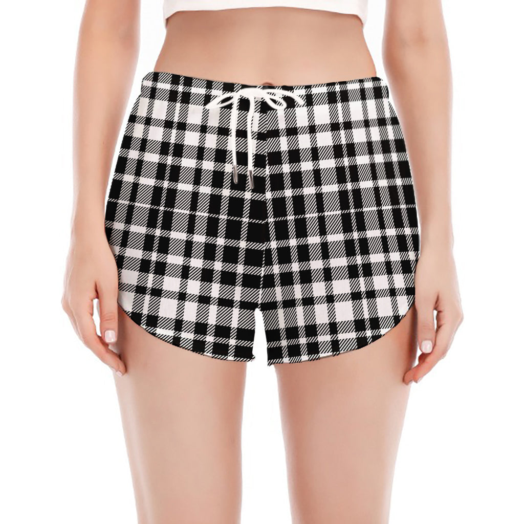 Black And White Border Tartan Print Women's Split Running Shorts