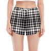 Black And White Border Tartan Print Women's Split Running Shorts