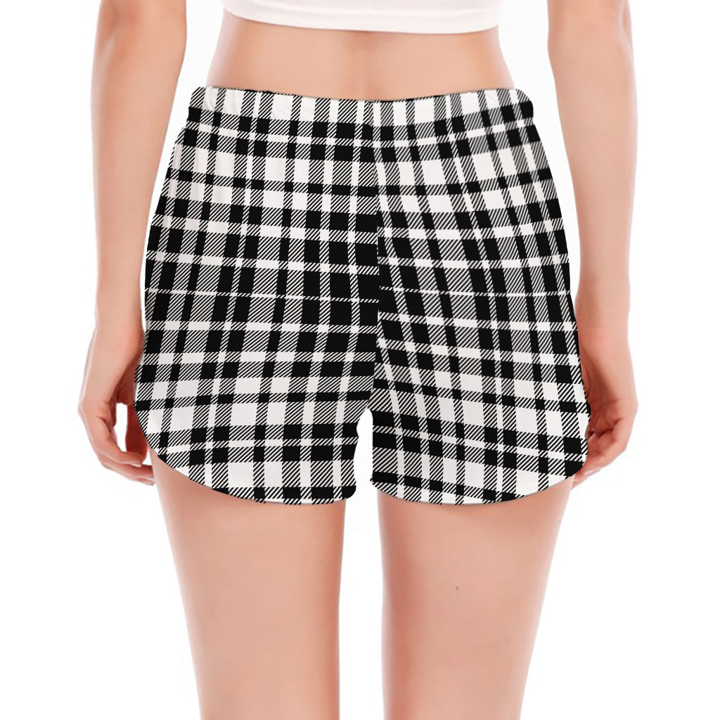 Black And White Border Tartan Print Women's Split Running Shorts