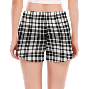 Black And White Border Tartan Print Women's Split Running Shorts