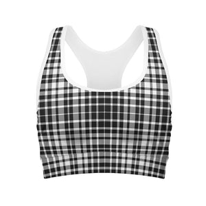 Black And White Border Tartan Print Women's Sports Bra