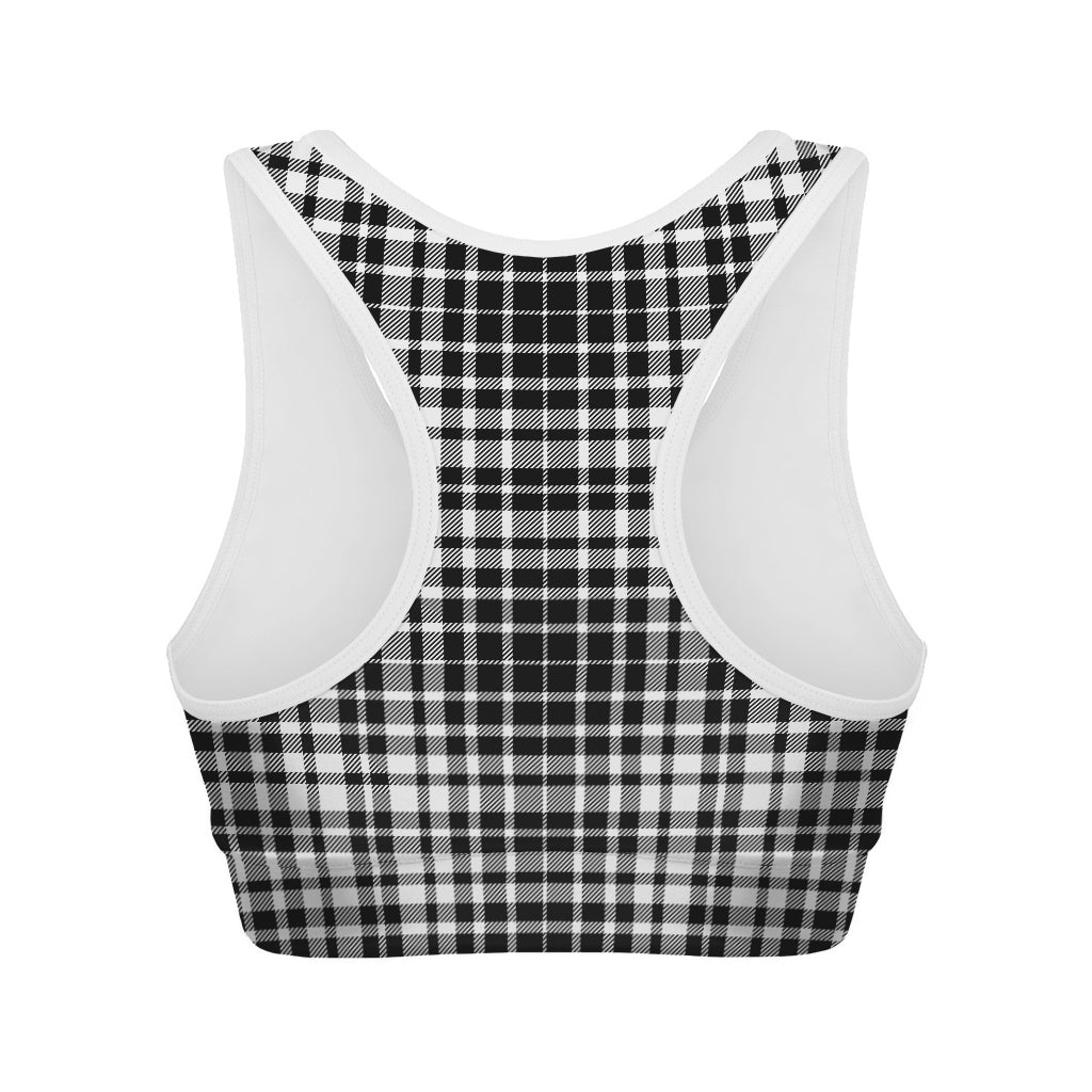 Black And White Border Tartan Print Women's Sports Bra