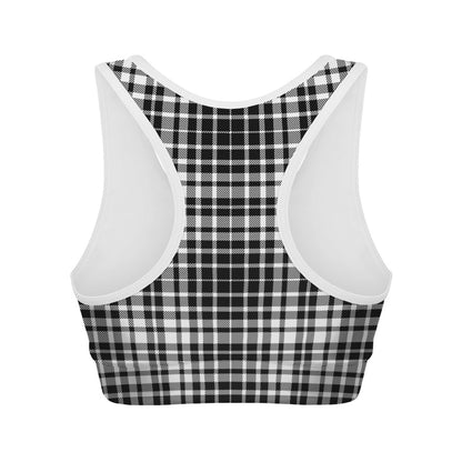Black And White Border Tartan Print Women's Sports Bra