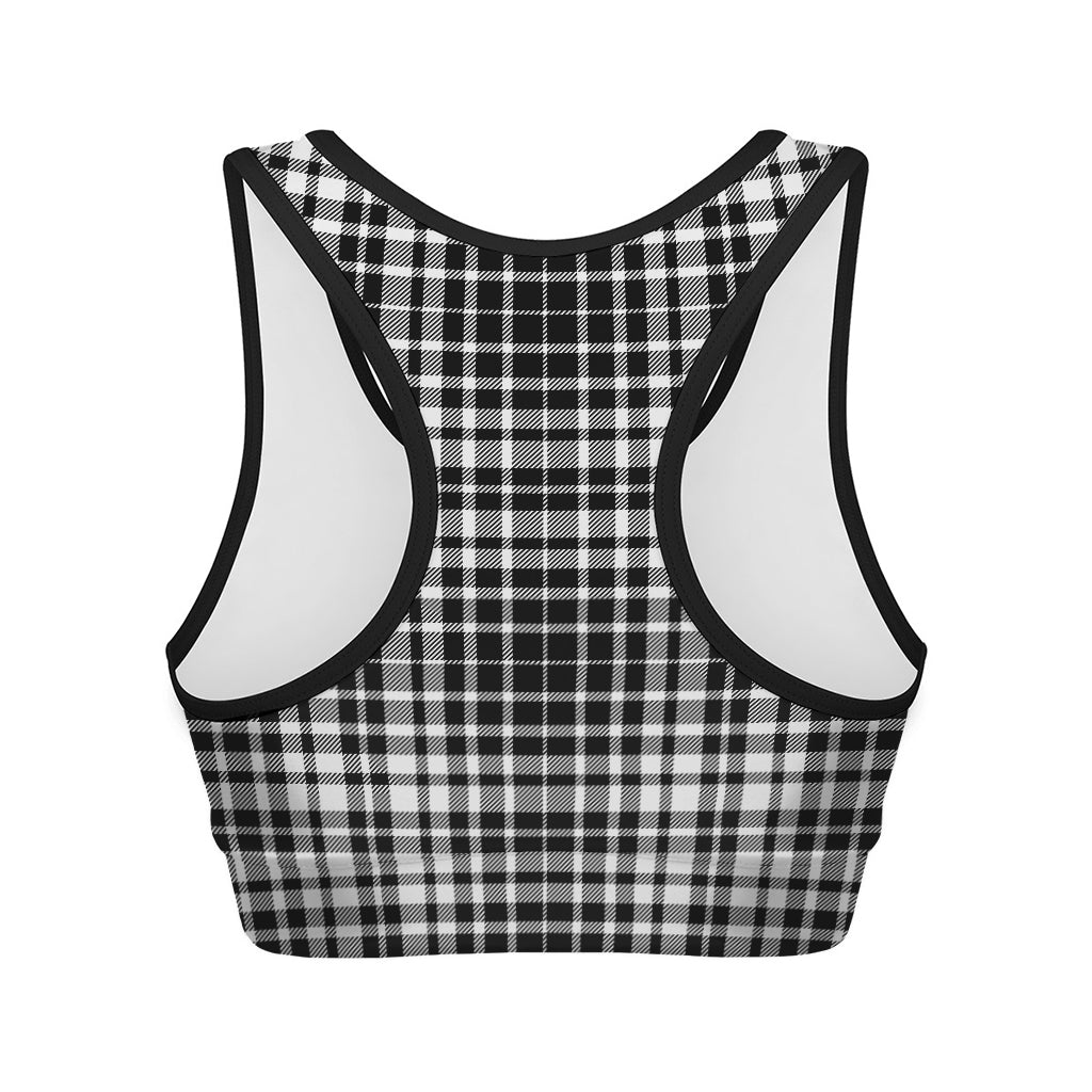 Black And White Border Tartan Print Women's Sports Bra