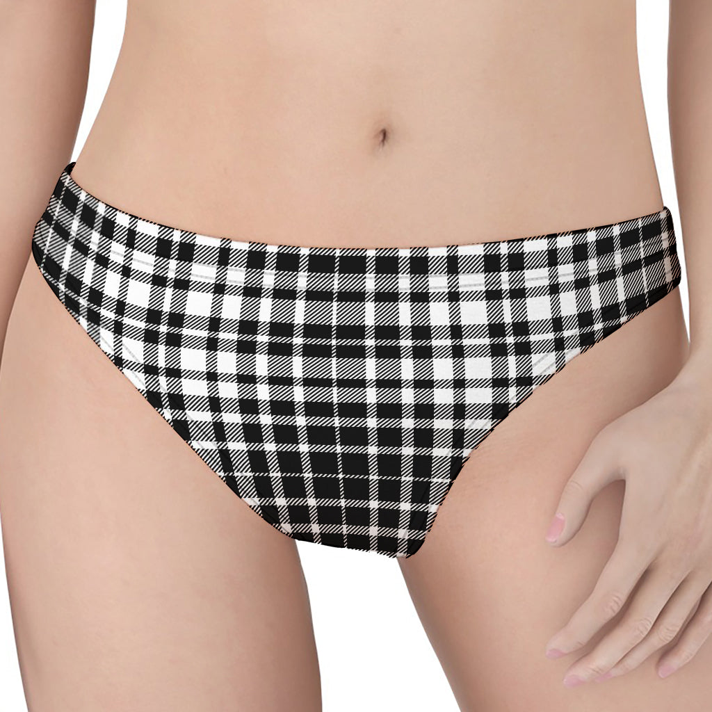 Black And White Border Tartan Print Women's Thong