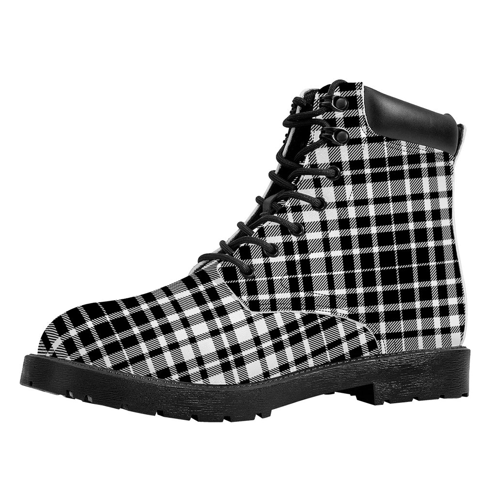 Black And White Border Tartan Print Work Boots