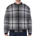 Black And White Border Tartan Print Zip Sleeve Bomber Jacket
