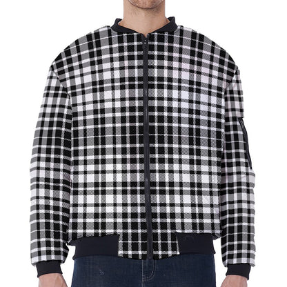 Black And White Border Tartan Print Zip Sleeve Bomber Jacket