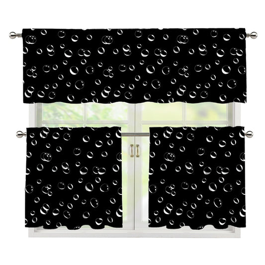 Black And White Bubble Pattern Print 3 Piece Kitchen Curtains