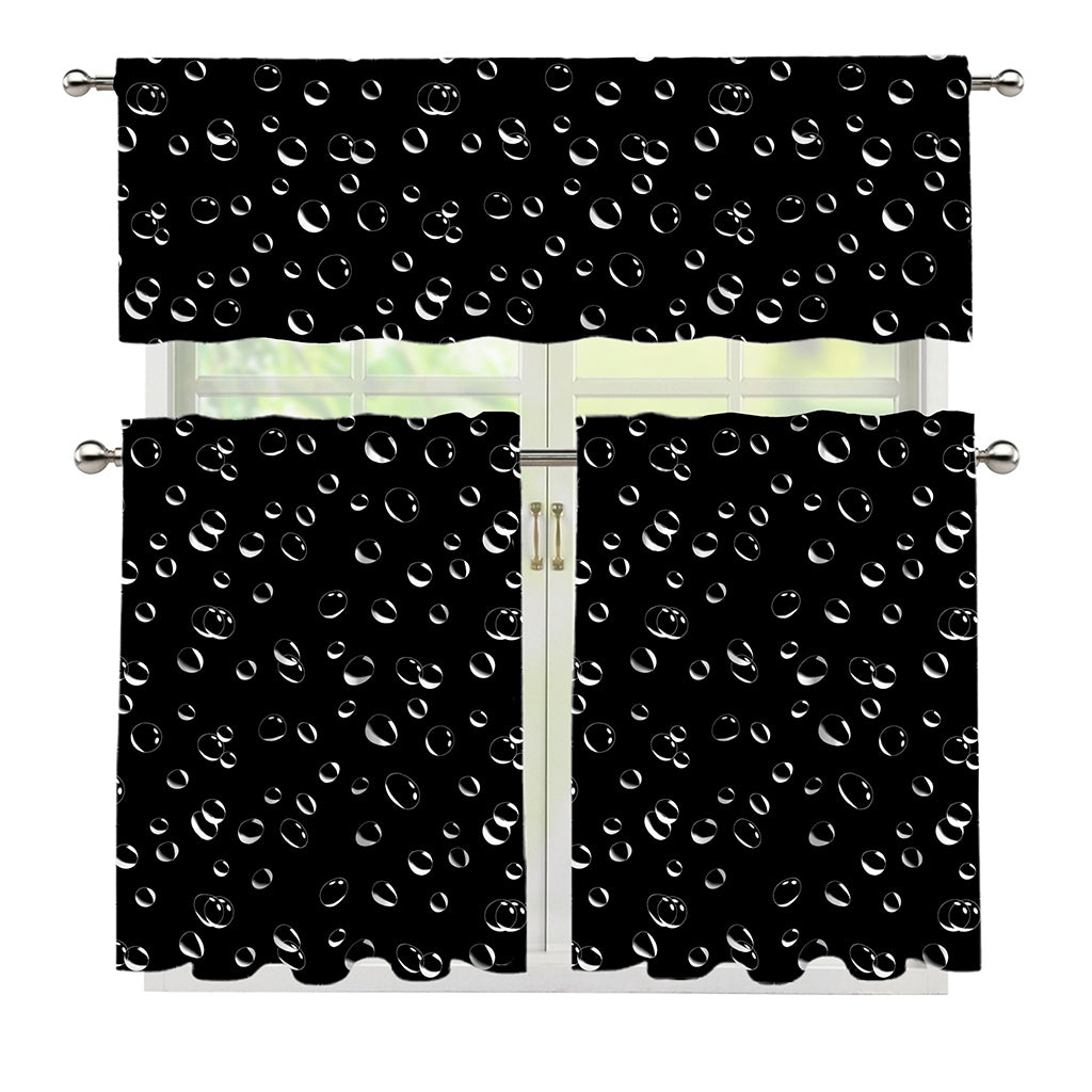 Black And White Bubble Pattern Print 3 Piece Kitchen Curtains