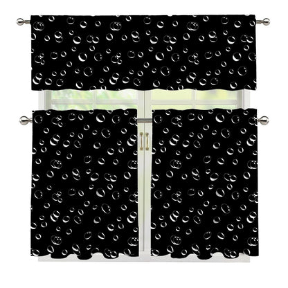 Black And White Bubble Pattern Print 3 Piece Kitchen Curtains