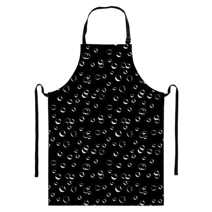 Black And White Bubble Pattern Print Bib Apron With Pocket