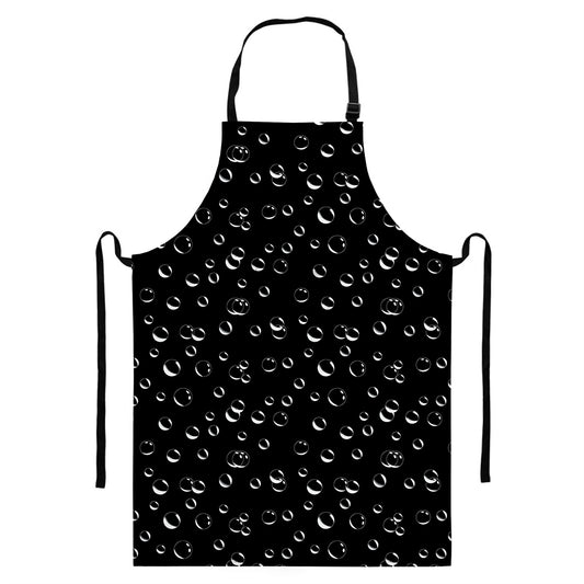 Black And White Bubble Pattern Print Bib Apron With Pocket