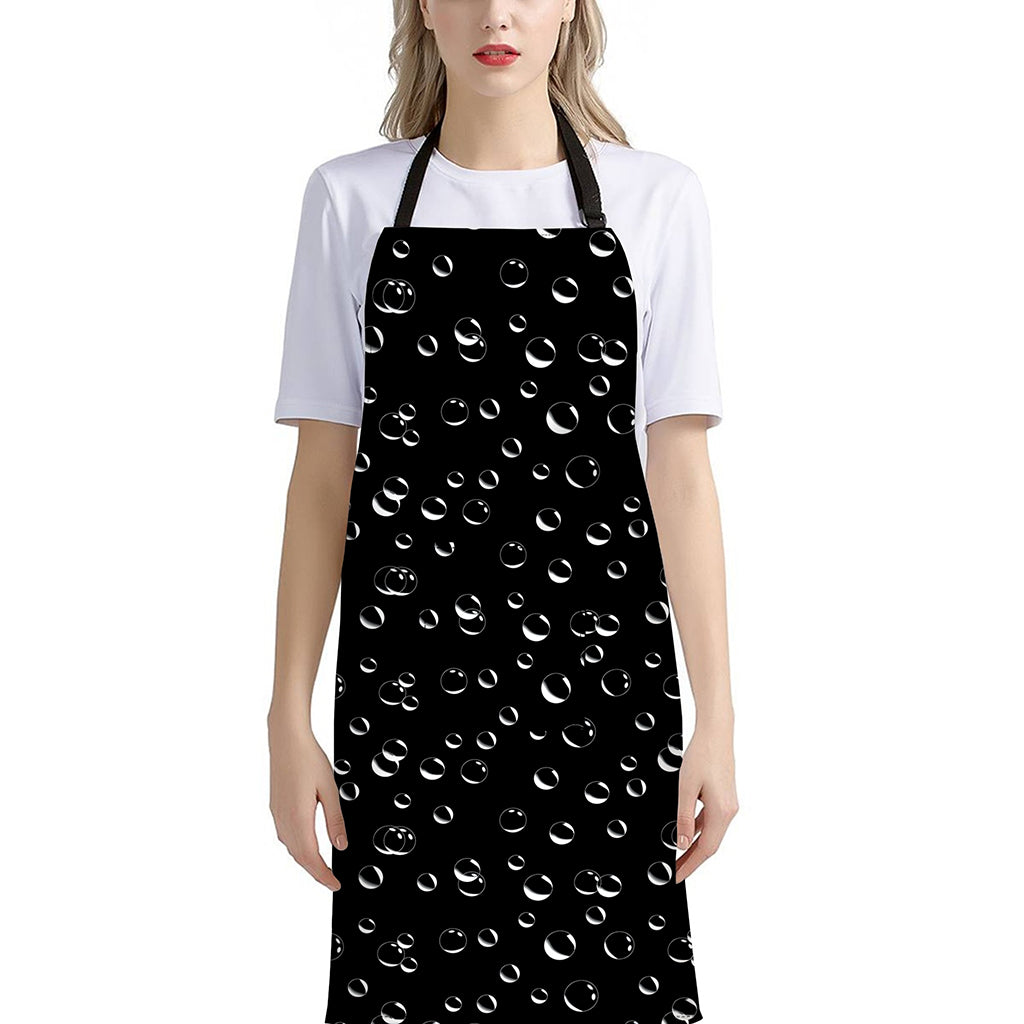 Black And White Bubble Pattern Print Bib Apron With Pocket