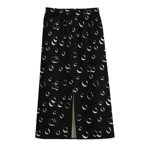 Black And White Bubble Pattern Print Cotton Front Slit Maxi Skirt