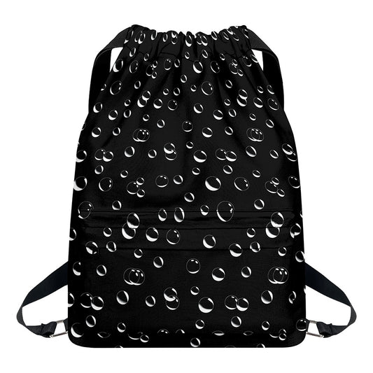 Black And White Bubble Pattern Print Drawstring Backpack