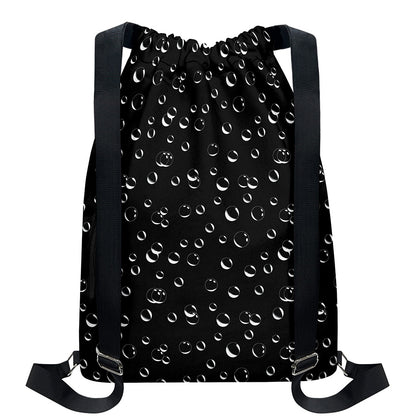 Black And White Bubble Pattern Print Drawstring Backpack