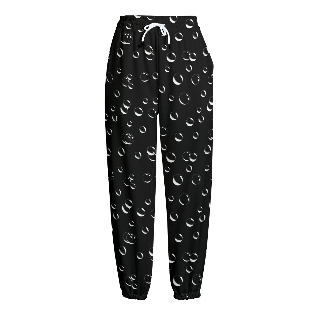 Black And White Bubble Pattern Print Fleece Lined Knit Pants