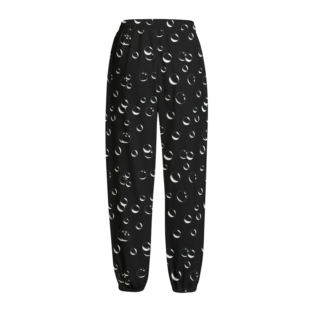 Black And White Bubble Pattern Print Fleece Lined Knit Pants