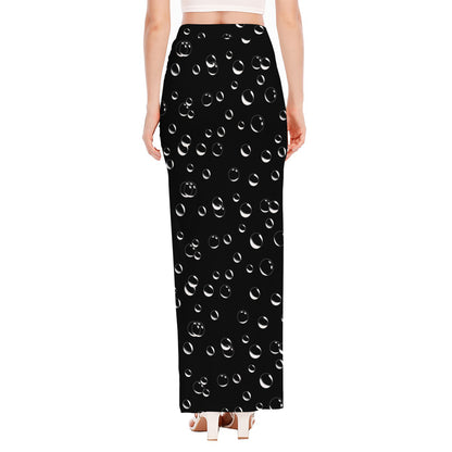 Black And White Bubble Pattern Print High Slit Maxi Skirt