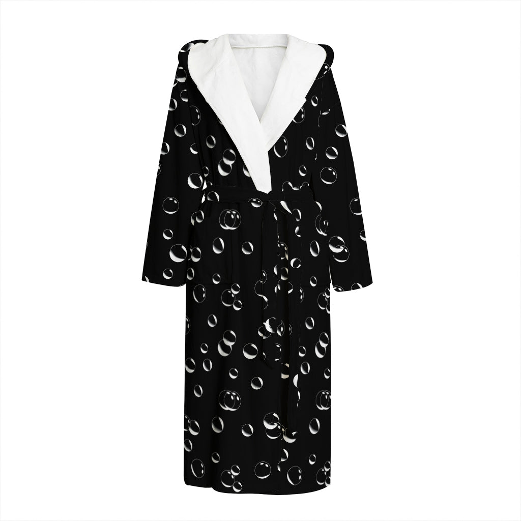 Black And White Bubble Pattern Print Hooded Bathrobe