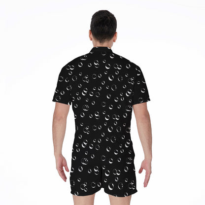 Black And White Bubble Pattern Print Men's Rompers