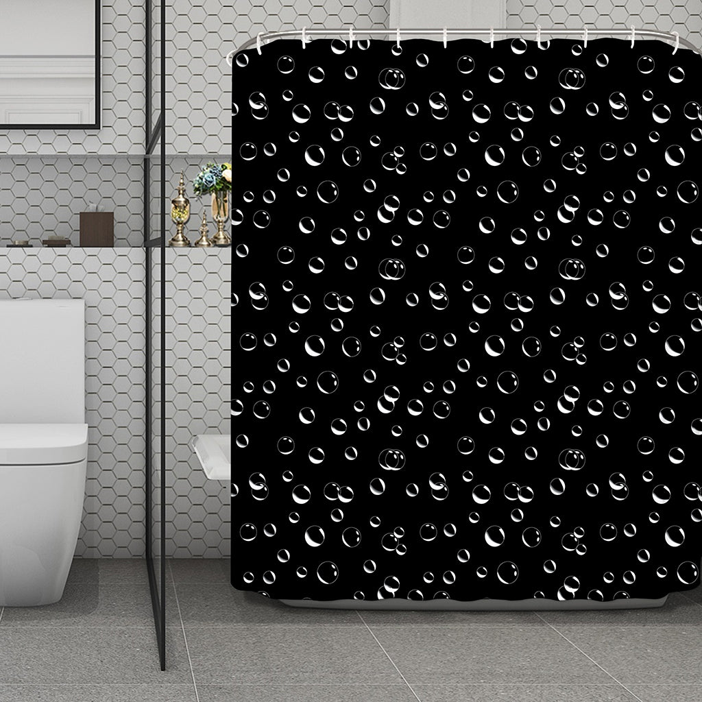 Black And White Bubble Pattern Print Polyester Shower Curtain