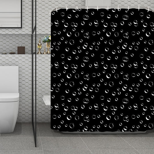 Black And White Bubble Pattern Print Polyester Shower Curtain