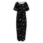 Black And White Bubble Pattern Print Short Sleeve Long Nightdress