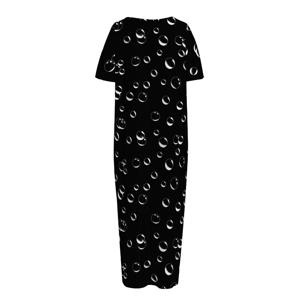 Black And White Bubble Pattern Print Short Sleeve Long Nightdress