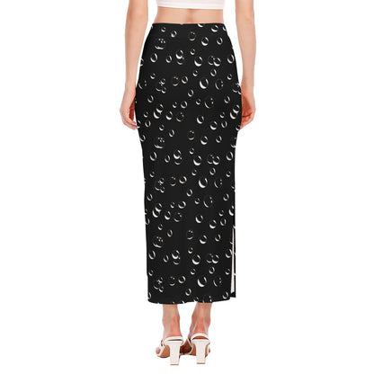 Black And White Bubble Pattern Print Side Slit Maxi Skirt