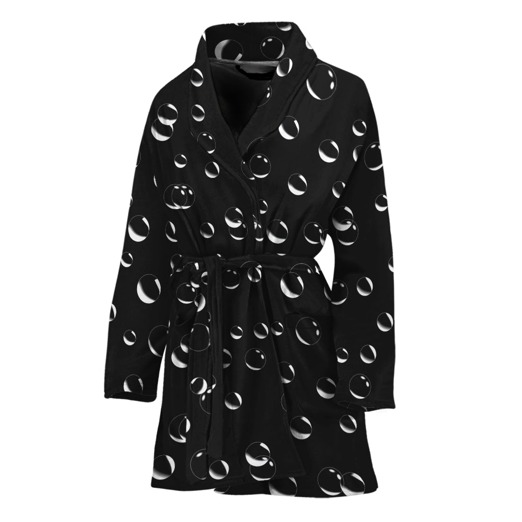 Black And White Bubble Pattern Print Women's Bathrobe