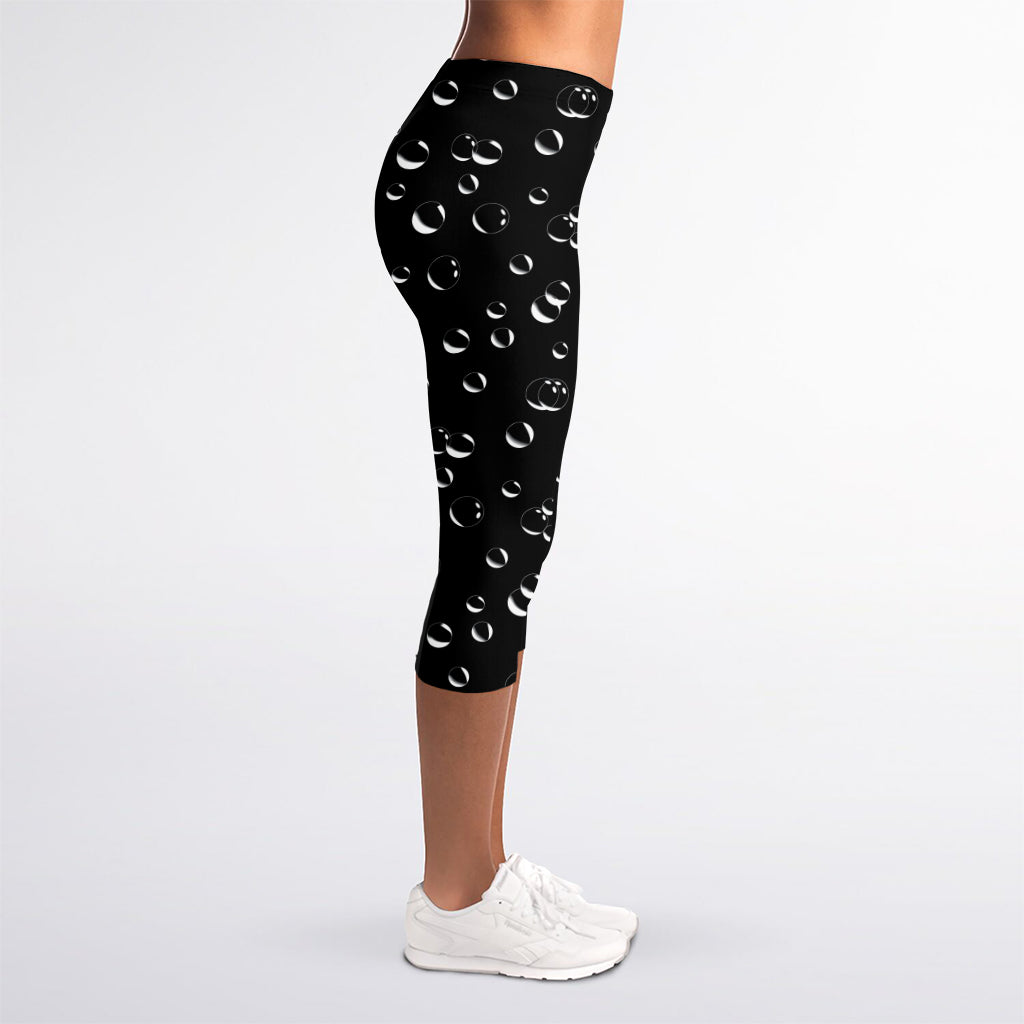 Black And White Bubble Pattern Print Women's Capri Leggings