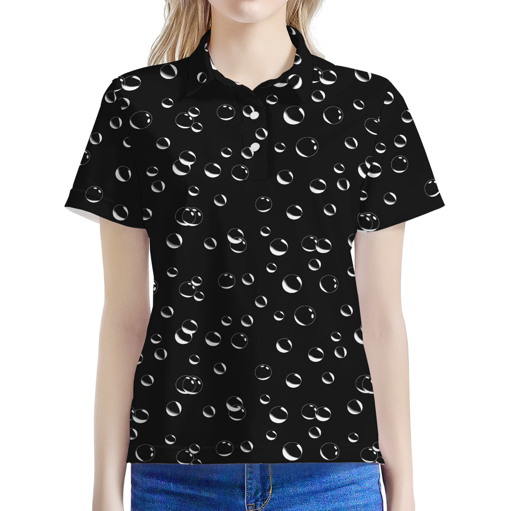 Black And White Bubble Pattern Print Women's Polo Shirt