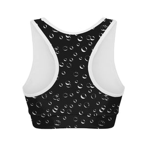 Black And White Bubble Pattern Print Women's Sports Bra