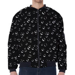 Black And White Bubble Pattern Print Zip Sleeve Bomber Jacket