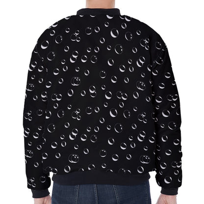 Black And White Bubble Pattern Print Zip Sleeve Bomber Jacket
