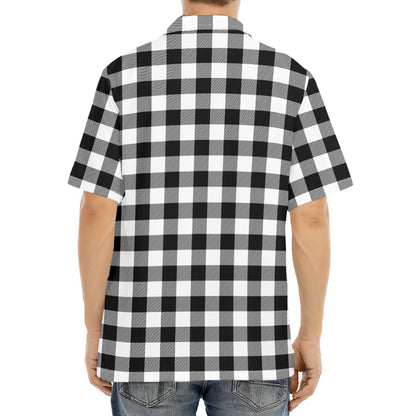 Black And White Buffalo Plaid Print Aloha Shirt