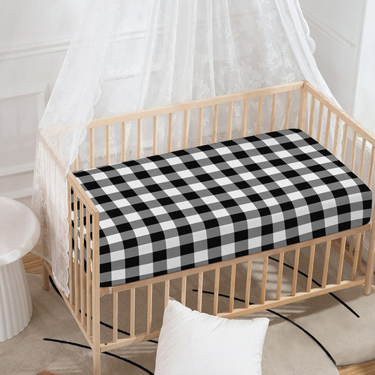 Black And White Buffalo Plaid Print Baby Crib Sheet